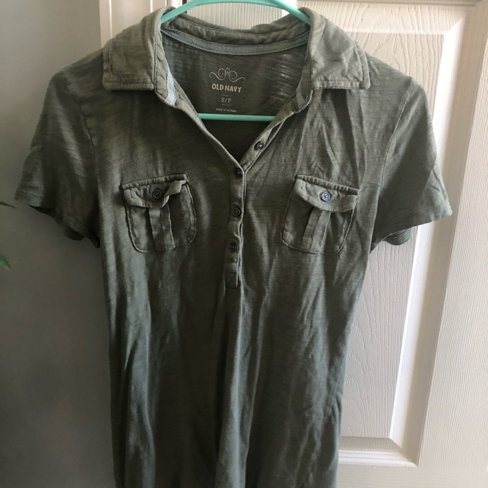 Olive green short sleeve shirt- Gently used